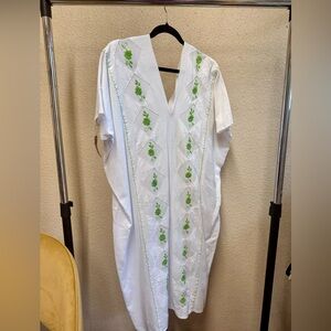 White organic cotton hand-embroidered dress